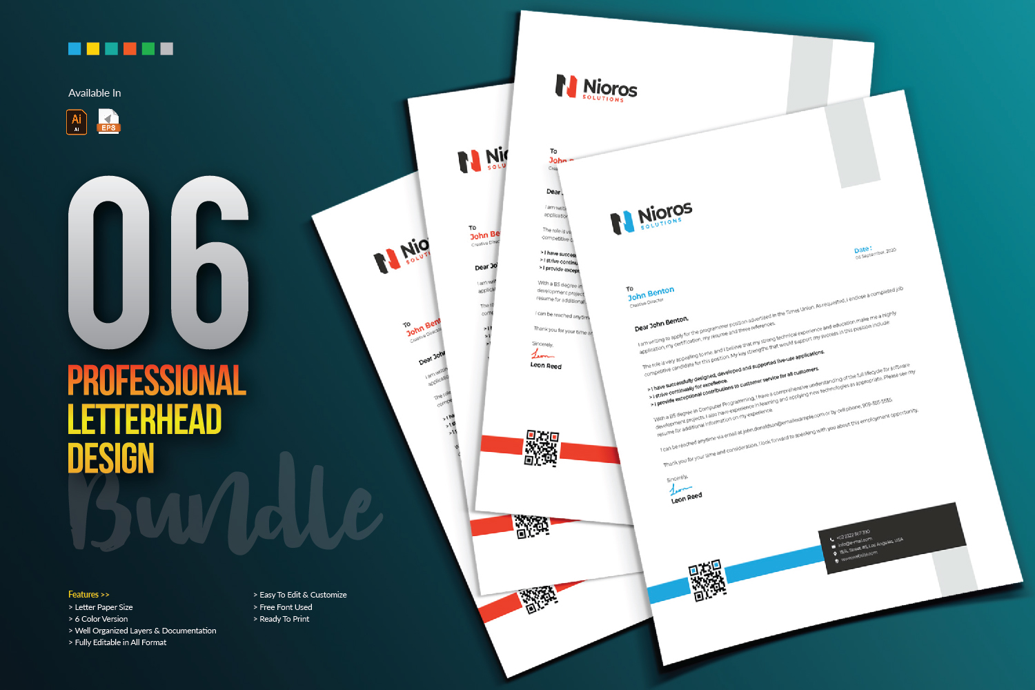 Download Фирменный стиль "Letterhead Design - Corporate Identity Template" / Letterhead Design - Corporate Identity Template - Фирменный стиль на тему графика letterhead design template bundle creative corporate clean professional business company letter print black blue red yellow brand branding identity