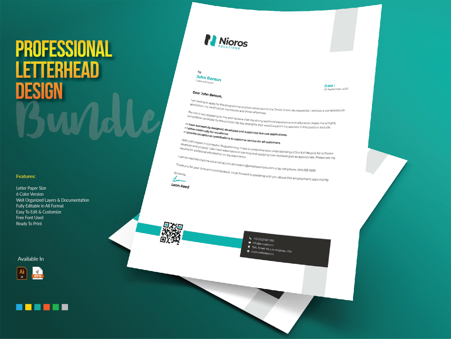 Download Фирменный стиль "Letterhead Design - Corporate Identity Template" / Letterhead Design - Corporate Identity Template - Фирменный стиль на тему графика letterhead design template bundle creative corporate clean professional business company letter print black blue red yellow brand branding identity