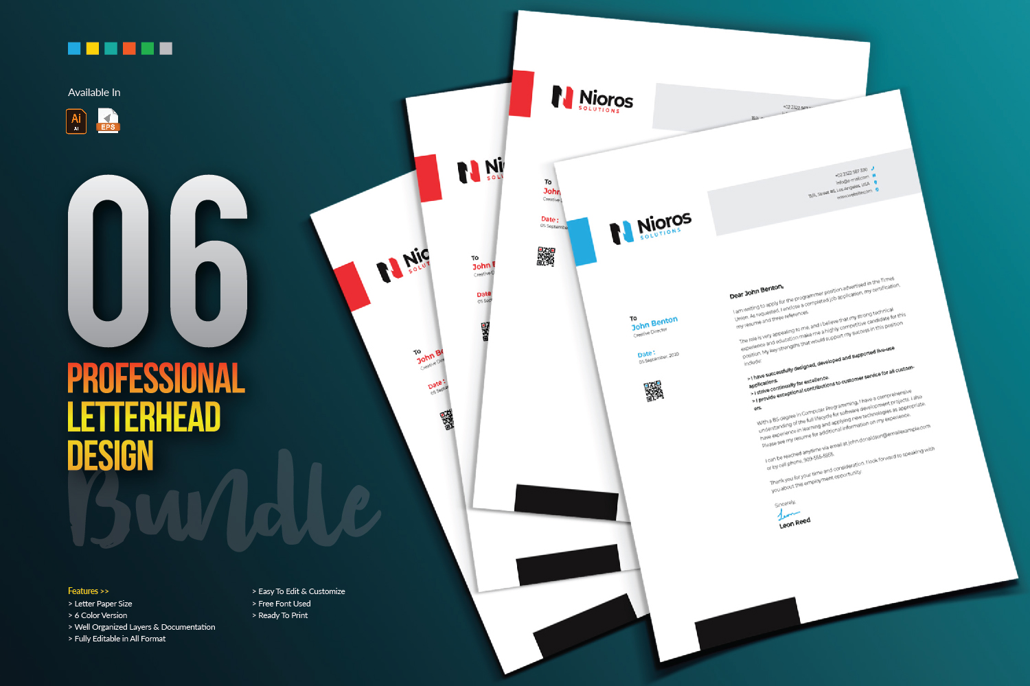 Download Фирменный стиль "Letterhead Design - Corporate Identity Template" / Letterhead Design - Corporate Identity Template - Фирменный стиль на тему графика letterhead design template bundle creative clean professional simple abstract minimal minimalist brand branding identity blue red print letter stationery