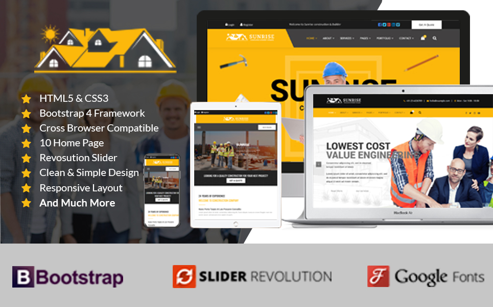 Sunrise Construction & Builder Company Responsive HTML Landing Page Template