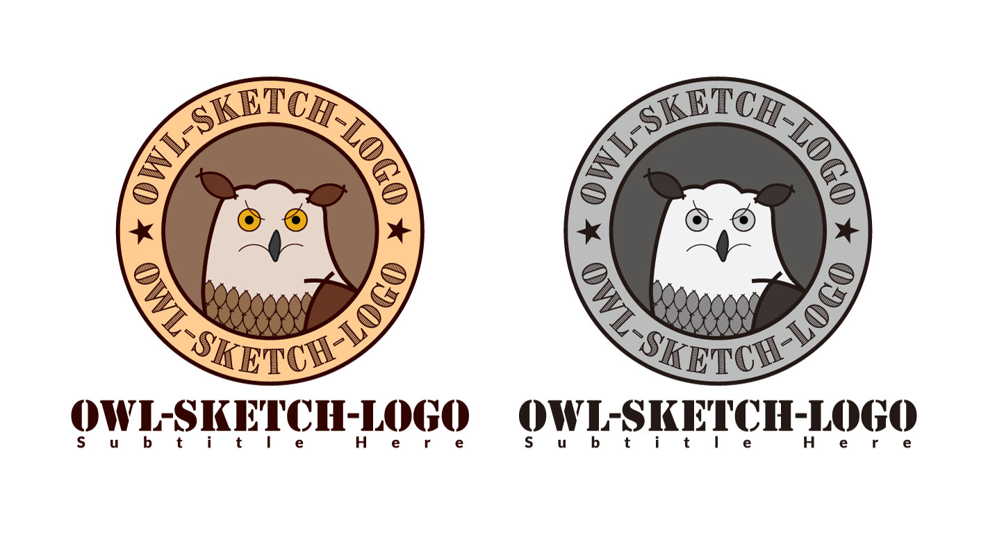 Download Шаблон логотипа "Owl Sketch Logo Template" / Owl Sketch Logo Template - Шаблон логотипа на тему графика owl,animal,retro,circle,brown,draft,cafe,restaurant,bookstore,product,color,black,white