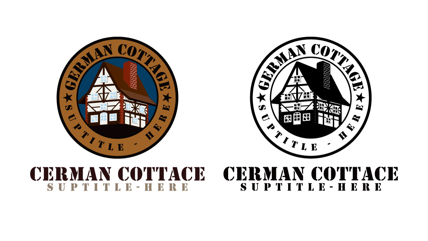 Download Шаблон логотипа "German Cottage Logo Template" / German Cottage Logo Template - Шаблон логотипа на тему графика hotel,bar,restaurant,retro,boardgame,emblem,cafe,german,cottage,house,circle,black,white,color