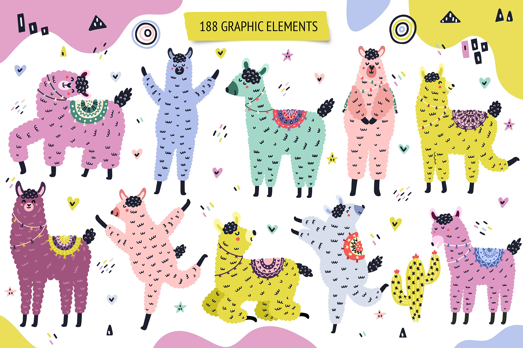 Download Иллюстрация "Oh Llama Graphic Pack - Illustration" / Oh Llama Graphic Pack - Illustration - Иллюстрация на тему графика llama lama alpaca clipart clip art set element print card cute scandinavian face head collection graphic bright alphabet cactus colorful