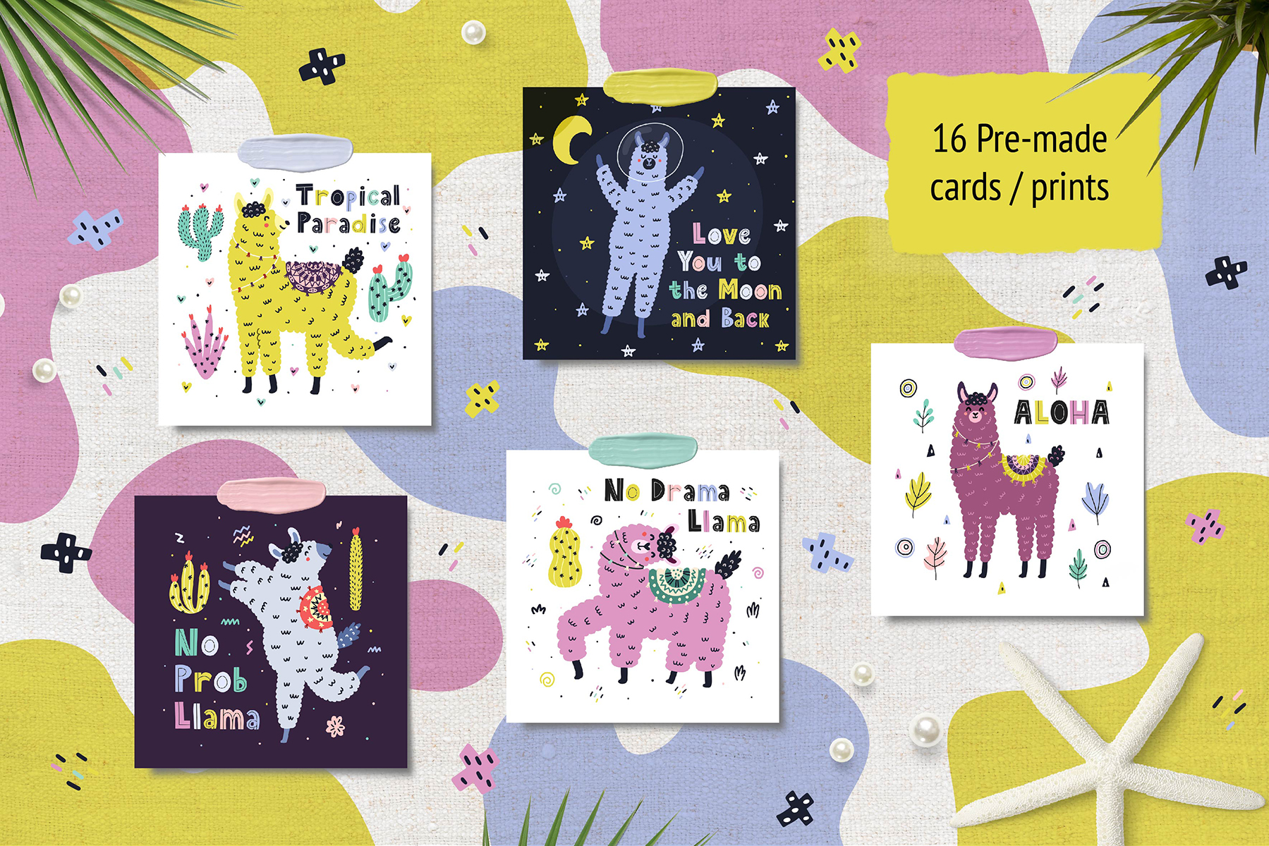 Download Иллюстрация "Oh Llama Graphic Pack - Illustration" / Oh Llama Graphic Pack - Illustration - Иллюстрация на тему графика llama lama alpaca clipart clip art set element print card cute scandinavian face head collection graphic bright alphabet cactus colorful