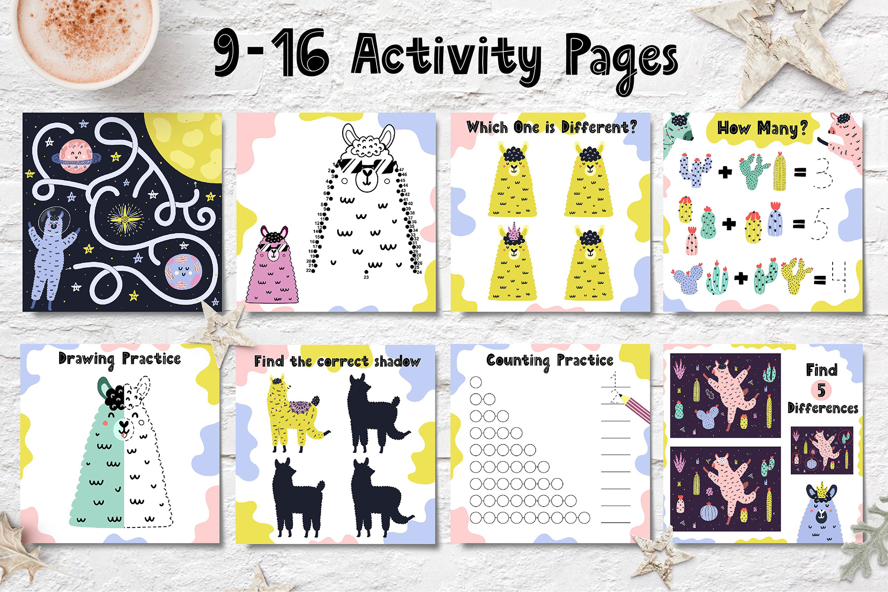 Download Иллюстрация "Llama Activities Collection - Illustration" / Llama Activities Collection - Illustration - Иллюстрация на тему графика activity,page,book,kids,maze,game,printable,dot,connect,labyrinth,coloring,puzzle,worksheet,llama,learning,collection,preschool,toddler,education,kindergarten