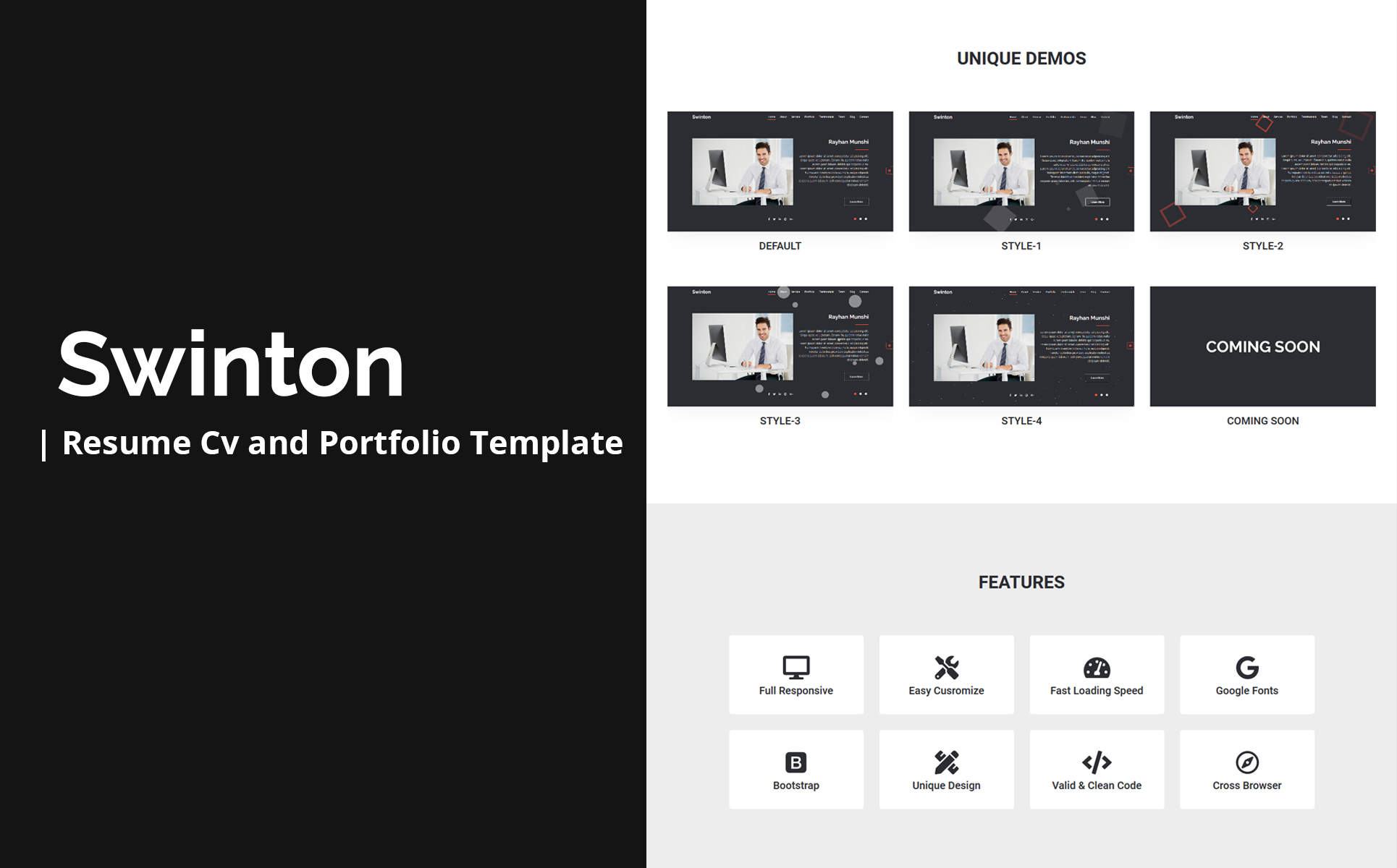 Swinton | Resume Cv and Portfolio Landing Page Template