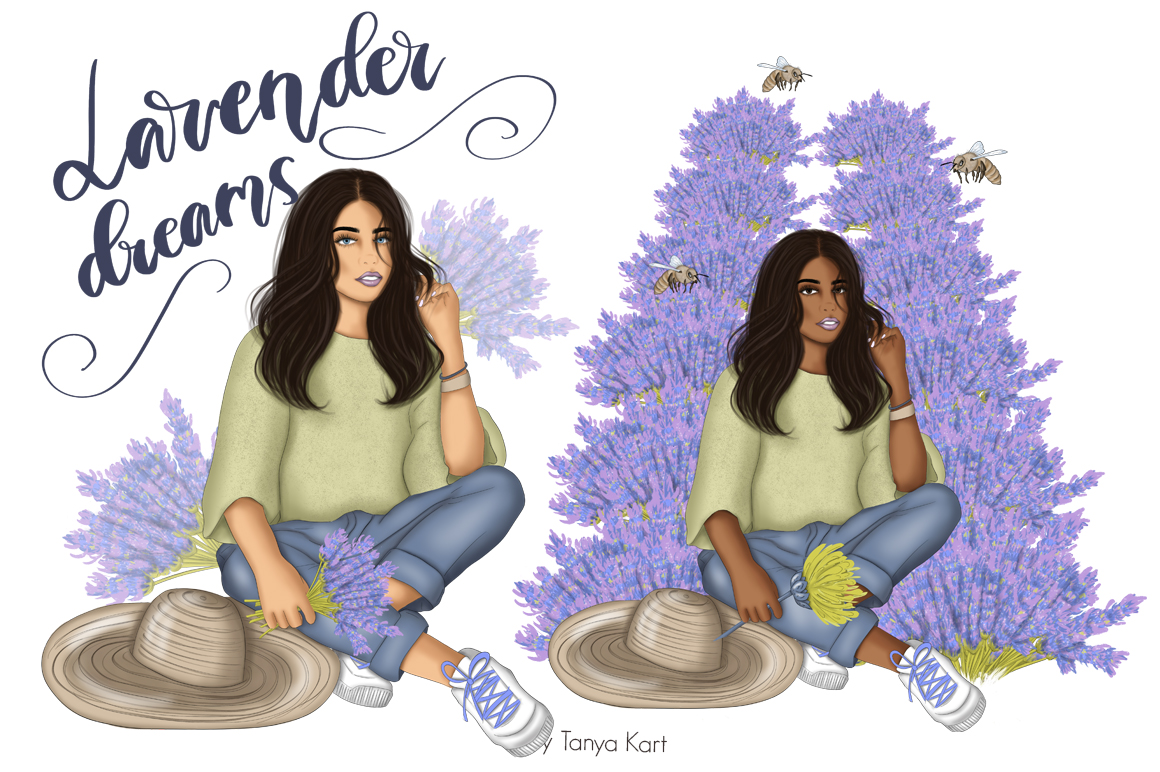 Download Иллюстрация "Lavender Dreams Clipart - Illustration" / Lavender Dreams Clipart - Illustration - Иллюстрация на тему графика planner stickers african american fashion illustration watercolor clipart girl afro babe lavender spring florals flowers dreams handdrawn graphics sublimation design