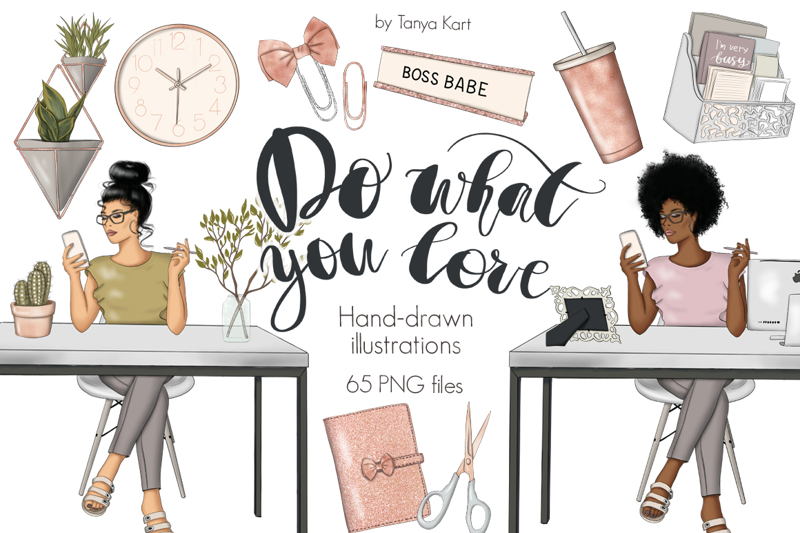 Download Иллюстрация "Do What You Love Clipart - Illustration" / Do What You Love Clipart - Illustration - Иллюстрация на тему графика planner stickers fashion illustration watercolor clipart girl afro babe boss planning life handdrawn graphics sublimation site texture bloging working