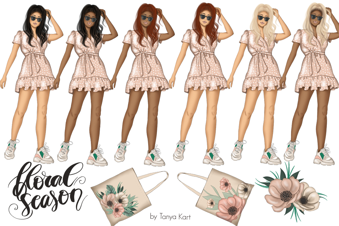 Download Иллюстрация "Floral Season Clipart - Illustration" / Floral Season Clipart - Illustration - Иллюстрация на тему графика planner stickers fashion illustration clipart girl afro babe floral flowers spring blossoms summer hand painted elements graphics sublimation design