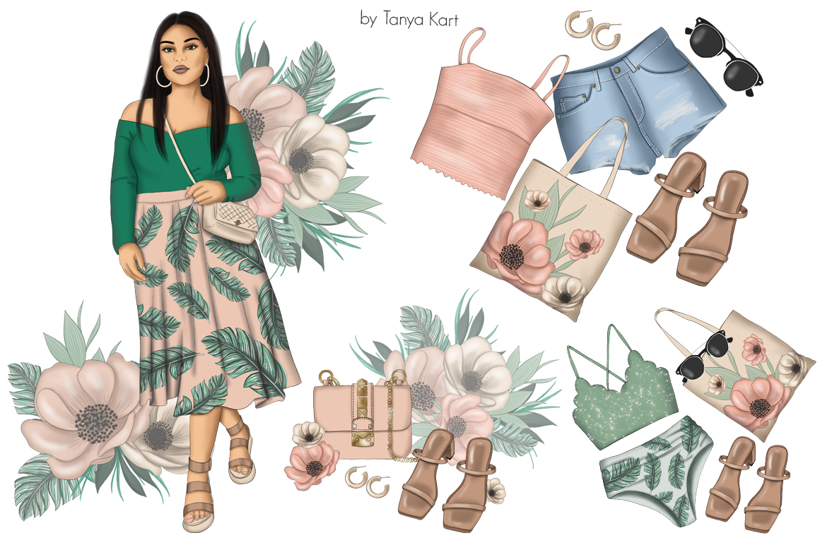 Download Иллюстрация "Floral Season Clipart - Illustration" / Floral Season Clipart - Illustration - Иллюстрация на тему графика planner stickers fashion illustration clipart girl afro babe floral flowers spring blossoms summer hand painted elements graphics sublimation design