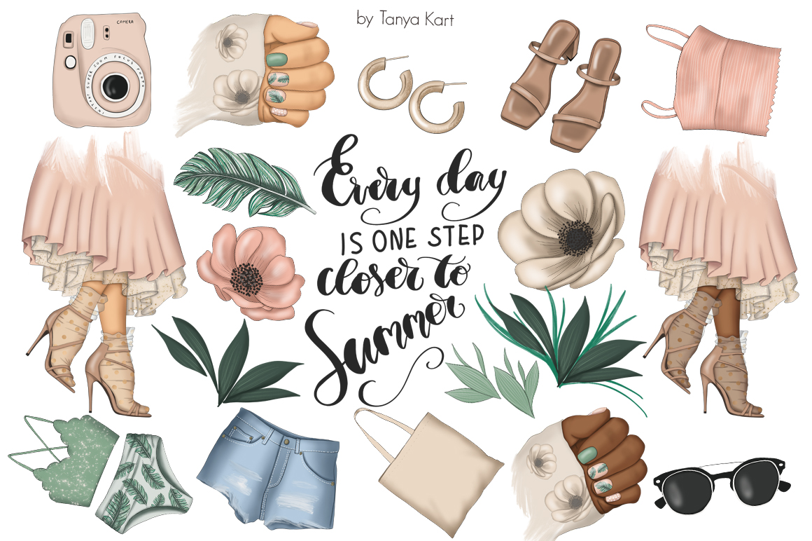 Download Иллюстрация "Floral Season Clipart - Illustration" / Floral Season Clipart - Illustration - Иллюстрация на тему графика planner stickers fashion illustration clipart girl afro babe floral flowers spring blossoms summer hand painted elements graphics sublimation design