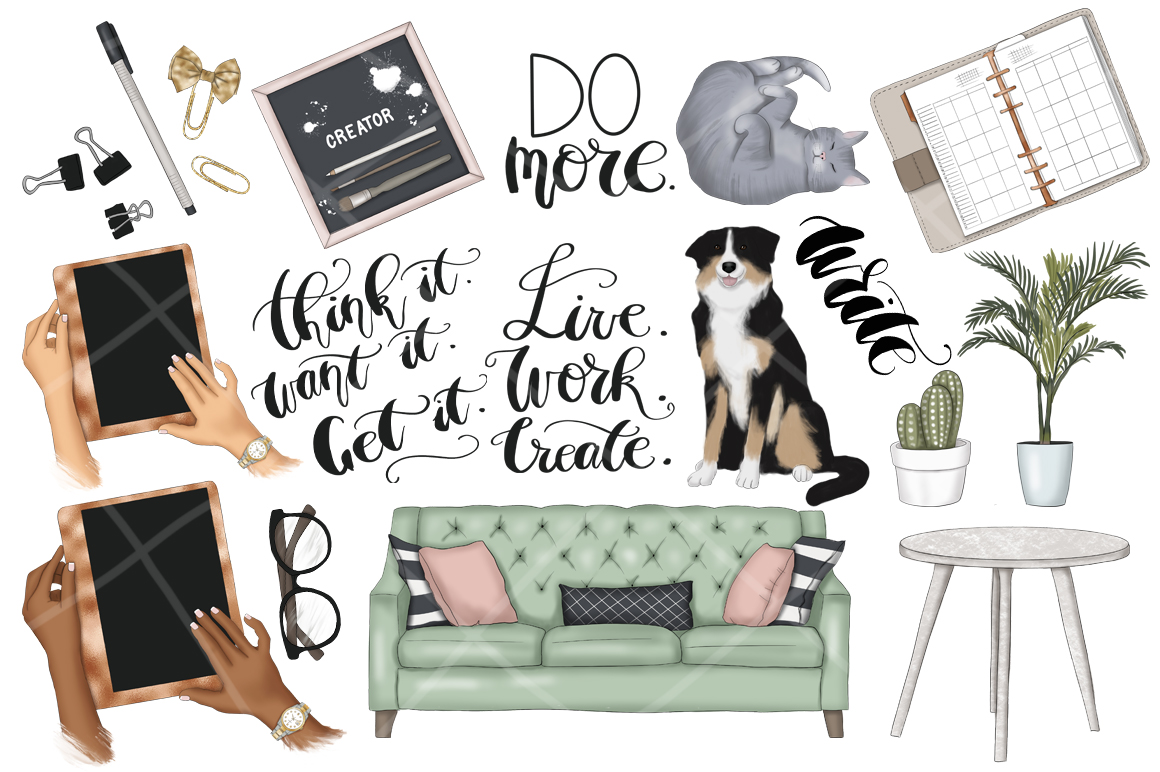 Download Иллюстрация "Do More Clipart & Seamless Patterns - Illustration" / Do More Clipart & Seamless Patterns - Illustration - Иллюстрация на тему графика clipart girls girly planner drawn fashion elements handlettering boss seamless patterns creator work business invitation