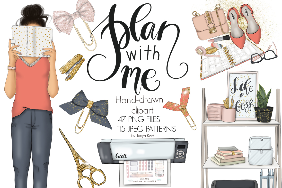 Download Иллюстрация "Plan With Me Graphic Design - Illustration" / Plan With Me Graphic Design - Illustration - Иллюстрация на тему графика graphic design clipart illustrations seamless patterns stickers icons girls coral blog planner fashion texture party business scrapbook lettering collection invitation