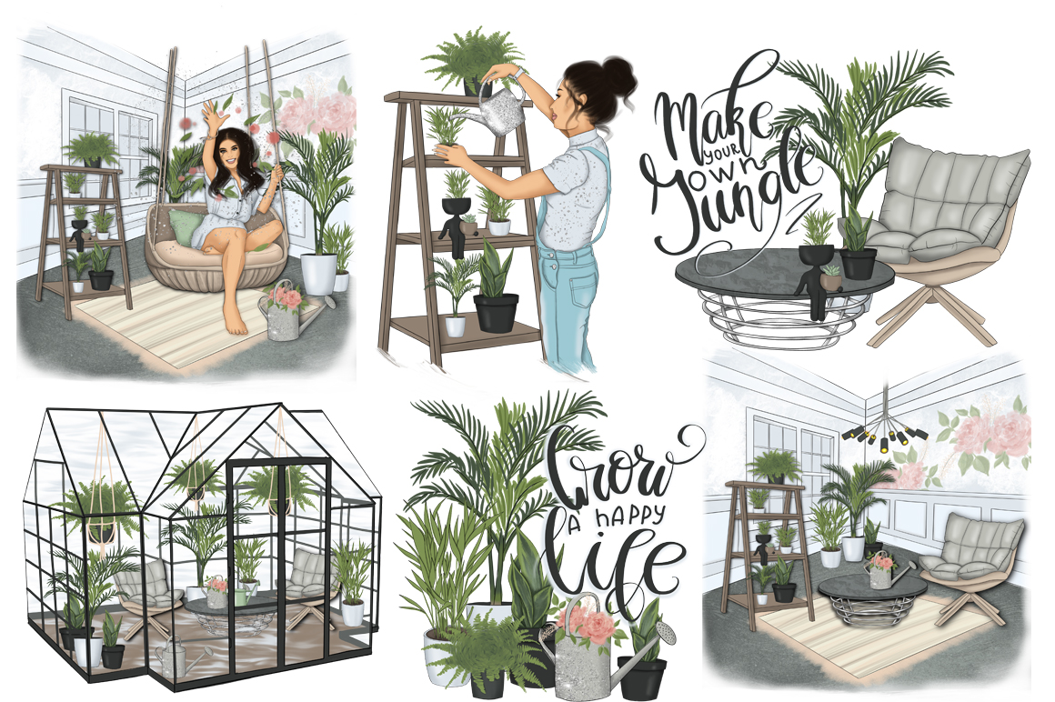 Download Иллюстрация "Plant Lady Clipart & Patterns - Illustration" / Plant Lady Clipart & Patterns - Illustration - Иллюстрация на тему графика plant lady graphic design illustrations patterns texture spring summer greenhouse garden leaf floral flowers blogger sticker planner girls scrapbooking clipart