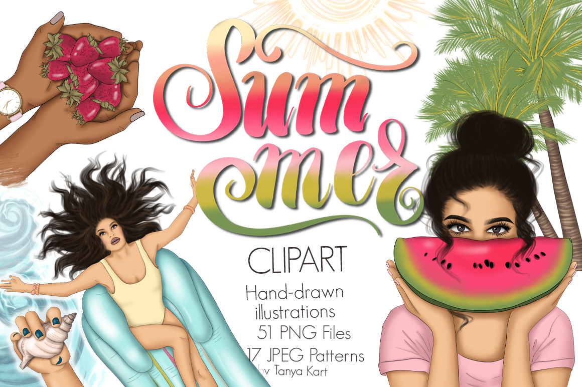 Download Иллюстрация "Summer Collection Clipart & Patterns - Illustration" / Summer Collection Clipart & Patterns - Illustration - Иллюстрация на тему графика summer stickers illustration girls clipart beach vacation sea travel fruits invitation planner design seamless patterns camp adventure hawaii swimming summertime