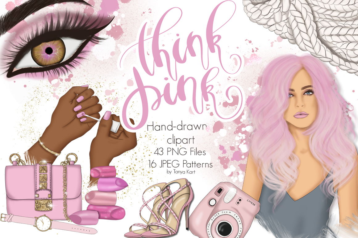 Download Иллюстрация "Think Pink Clipart & Patterns - Illustration" / Think Pink Clipart & Patterns - Illustration - Иллюстрация на тему графика girls blog graphics fashion clipart think pink planner for stickers diy illustration birthday invitation girly love blogger