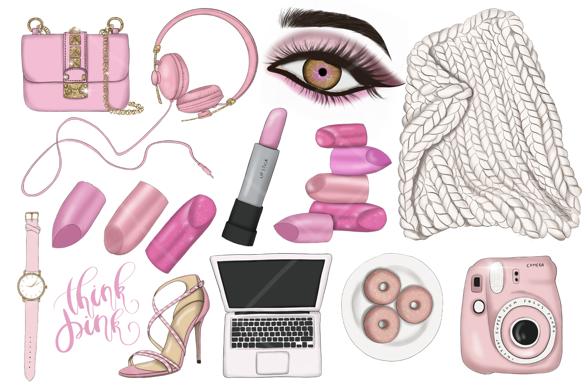 Download Иллюстрация "Think Pink Clipart & Patterns - Illustration" / Think Pink Clipart & Patterns - Illustration - Иллюстрация на тему графика girls blog graphics fashion clipart think pink planner for stickers diy illustration birthday invitation girly love blogger