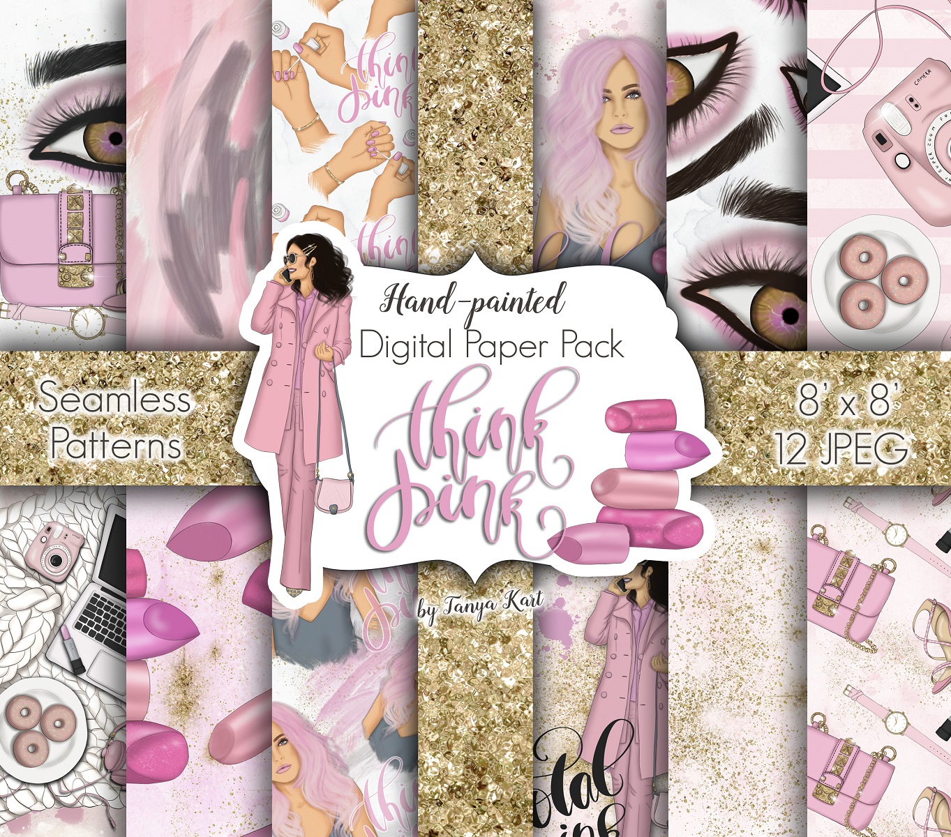 Download Иллюстрация "Think Pink Clipart & Patterns - Illustration" / Think Pink Clipart & Patterns - Illustration - Иллюстрация на тему графика girls blog graphics fashion clipart think pink planner for stickers diy illustration birthday invitation girly love blogger