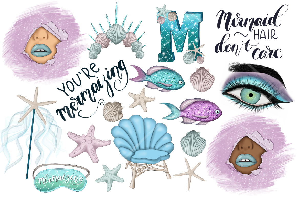 Download Иллюстрация "You're Mermaizing Clipart & Patterns - Illustration" / You're Mermaizing Clipart & Patterns - Illustration - Иллюстрация на тему графика mermaizing clipart patterns design patterned surface nautical turquoise girls stickers planner paper coral reef texture sea jellyfish seashell blue undine