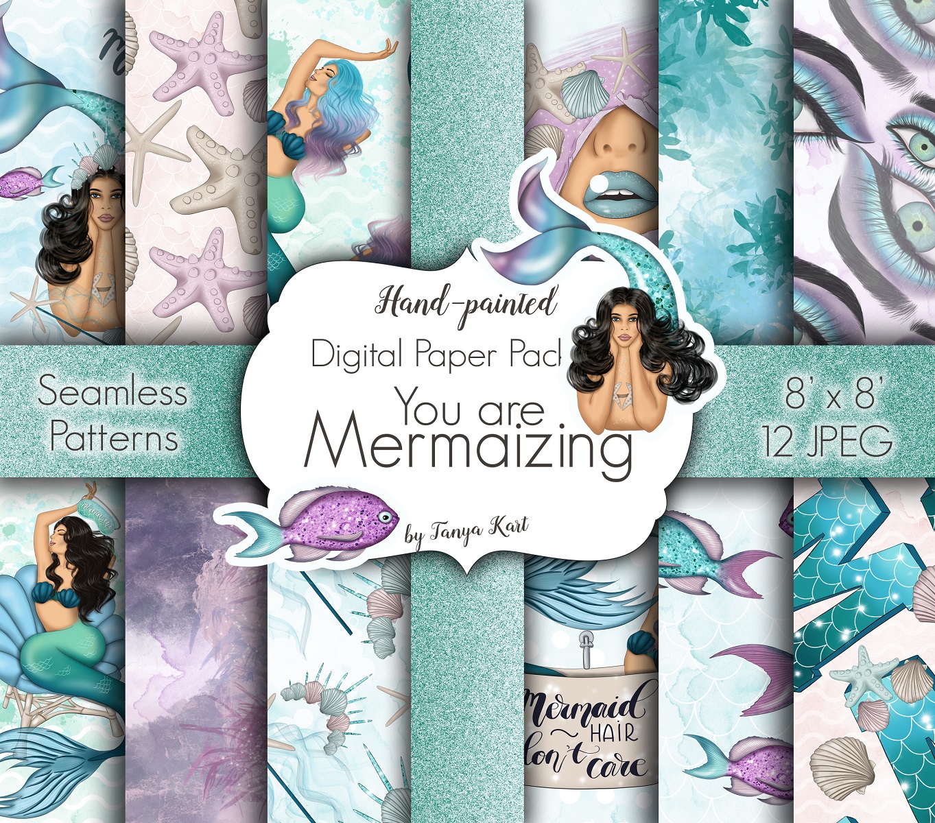 Download Иллюстрация "You're Mermaizing Clipart & Patterns - Illustration" / You're Mermaizing Clipart & Patterns - Illustration - Иллюстрация на тему графика mermaizing clipart patterns design patterned surface nautical turquoise girls stickers planner paper coral reef texture sea jellyfish seashell blue undine