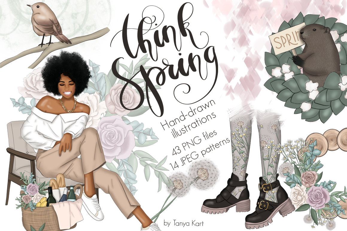 Download Иллюстрация "Think Spring Clipart & Patterns - Illustration" / Think Spring Clipart & Patterns - Illustration - Иллюстрация на тему графика seamless patterns clipart spring fashion girls paper surface planner sticker sublimation blog floral wedding flowers botanical tropical rabbit eggs blossom