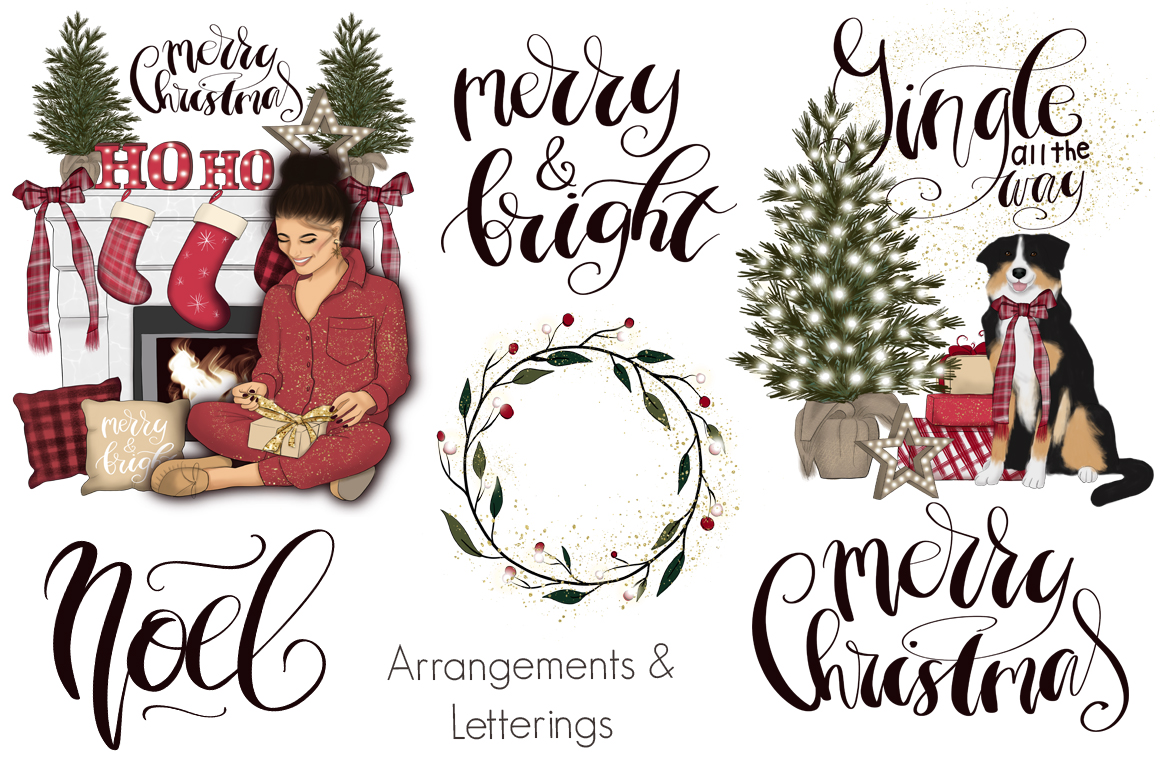 Download Иллюстрация "Jingle All The Way Design Kit - Illustration" / Jingle All The Way Design Kit - Illustration - Иллюстрация на тему графика noel golden heart bird christmas winter xmas new year snowflakes merry pattern paper clipart scrapbook deer cozy dog girls lettering