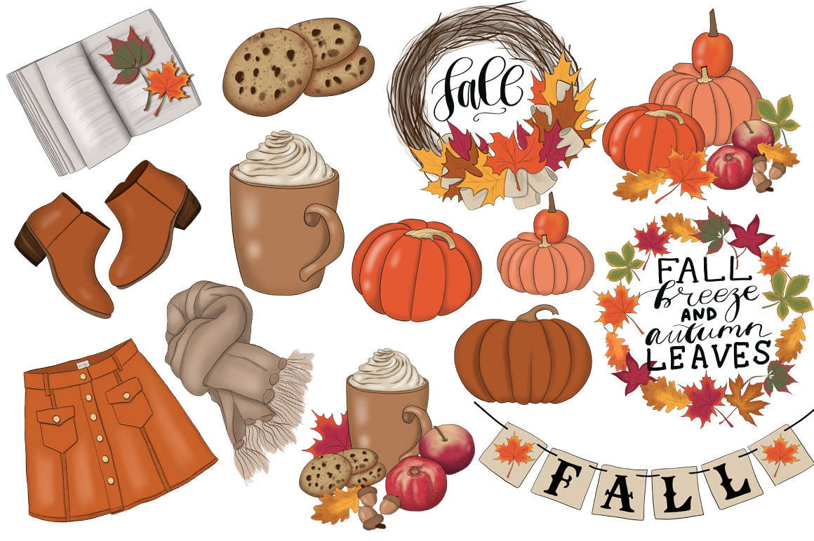 Download Иллюстрация "Happy Fall Autumn Design Kit - Illustration" / Happy Fall Autumn Design Kit - Illustration - Иллюстрация на тему графика happy fall design illustrations seamless patterns plant wreath autumn thanksgiving girls orange pumpkin vegetable october halloween planner scrapbook stickers blog