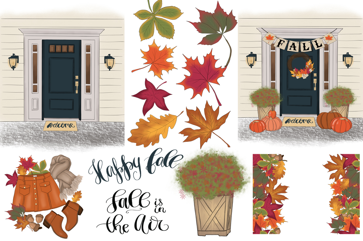 Download Иллюстрация "Happy Fall Autumn Design Kit - Illustration" / Happy Fall Autumn Design Kit - Illustration - Иллюстрация на тему графика happy fall design illustrations seamless patterns plant wreath autumn thanksgiving girls orange pumpkin vegetable october halloween planner scrapbook stickers blog