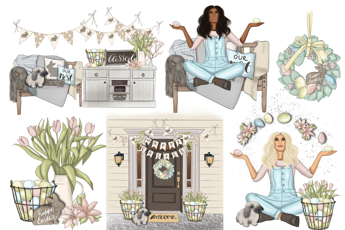 Download Иллюстрация "Easter Wishes Graphic Design Kit - Illustration" / Easter Wishes Graphic Design Kit - Illustration - Иллюстрация на тему графика easter,wishes,graphic,design,kit,illustrations,patterns,paper,eggs,bunny,rabbit,spring,girly,clipart,floral,blue,flowers,texture,lettering,invitation