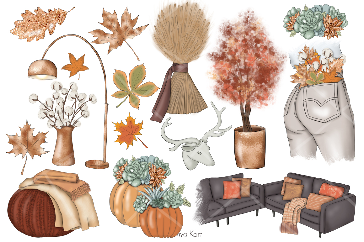 Download Иллюстрация "Cozy Season Clipart & Patterns - Illustration" / Cozy Season Clipart & Patterns - Illustration - Иллюстрация на тему графика cozy,stickers,blogging,planner,sublimation,paper,pattern,clipart,autumn,woman,scrapbook,invitation,spring,maple,leaves,pumpkins,fall,plant,orange,floral