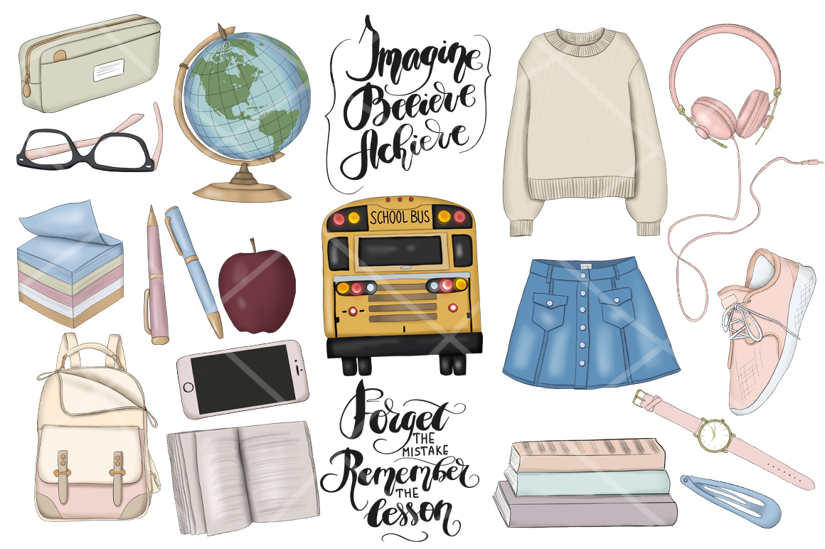 Download Иллюстрация "Back To School Clipart & Patterns - Illustration" / Back To School Clipart & Patterns - Illustration - Иллюстрация на тему графика lettering,school,planner,stickers,sublimation,web,blog,schoolgirl,bus,patterned,surface,university,invitation,supplies,teacher,backpack,study,paper,clipart,autumn