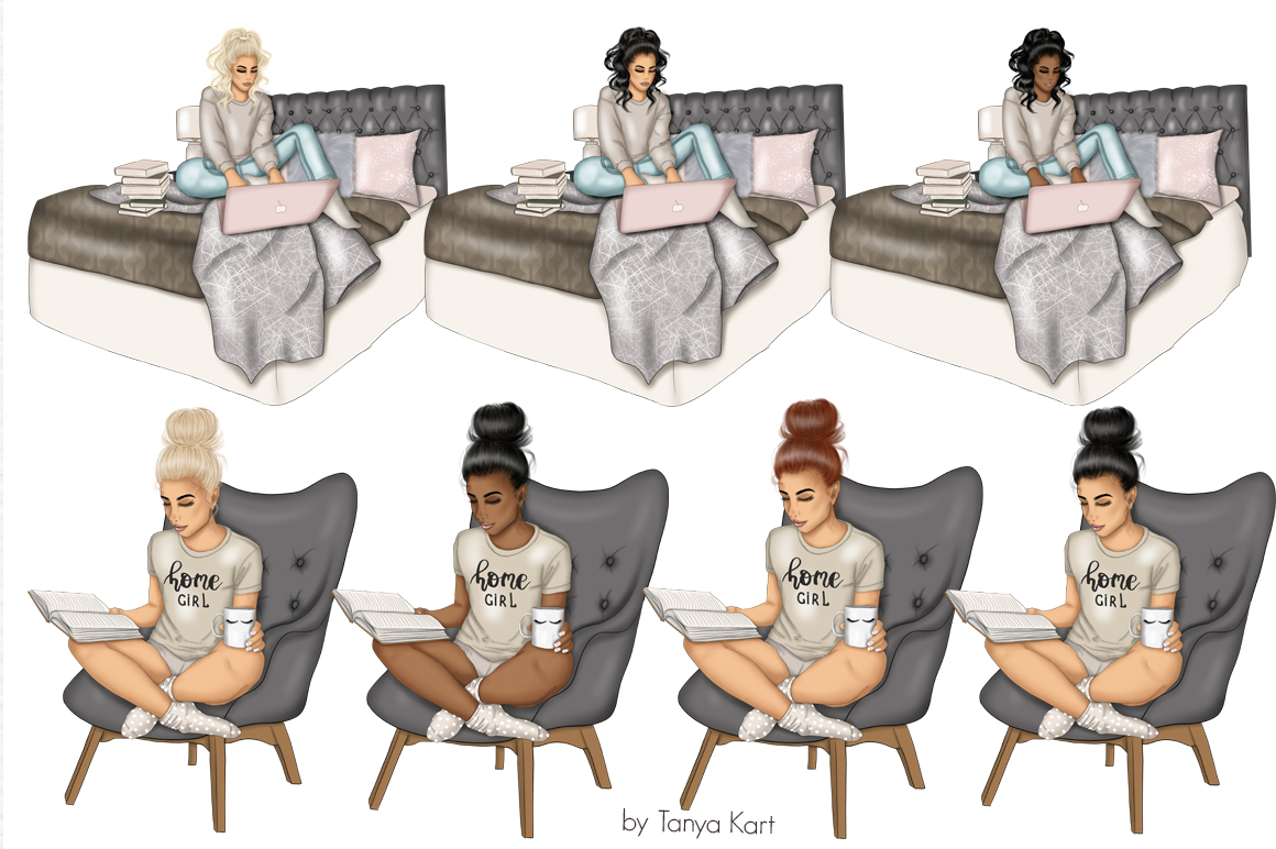 Download Иллюстрация "Happy At Home Clipart & Patterns - Illustration" / Happy At Home Clipart & Patterns - Illustration - Иллюстрация на тему графика stay,home,illustrator,lockout,working,girl,clipart,planner,fashion,illustration,reading,papers,surface,patterns,career,life,quarantine,wife,artwork,sticker