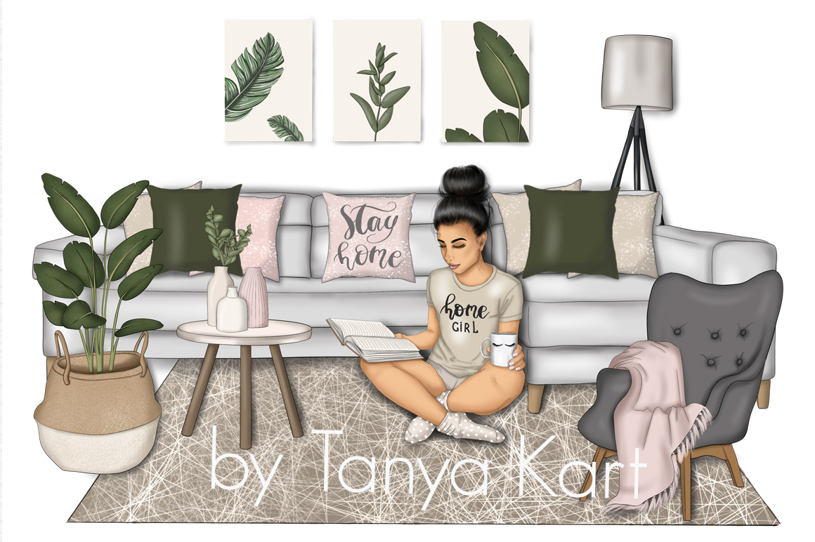 Download Иллюстрация "Happy At Home Clipart & Patterns - Illustration" / Happy At Home Clipart & Patterns - Illustration - Иллюстрация на тему графика stay,home,illustrator,lockout,working,girl,clipart,planner,fashion,illustration,reading,papers,surface,patterns,career,life,quarantine,wife,artwork,sticker