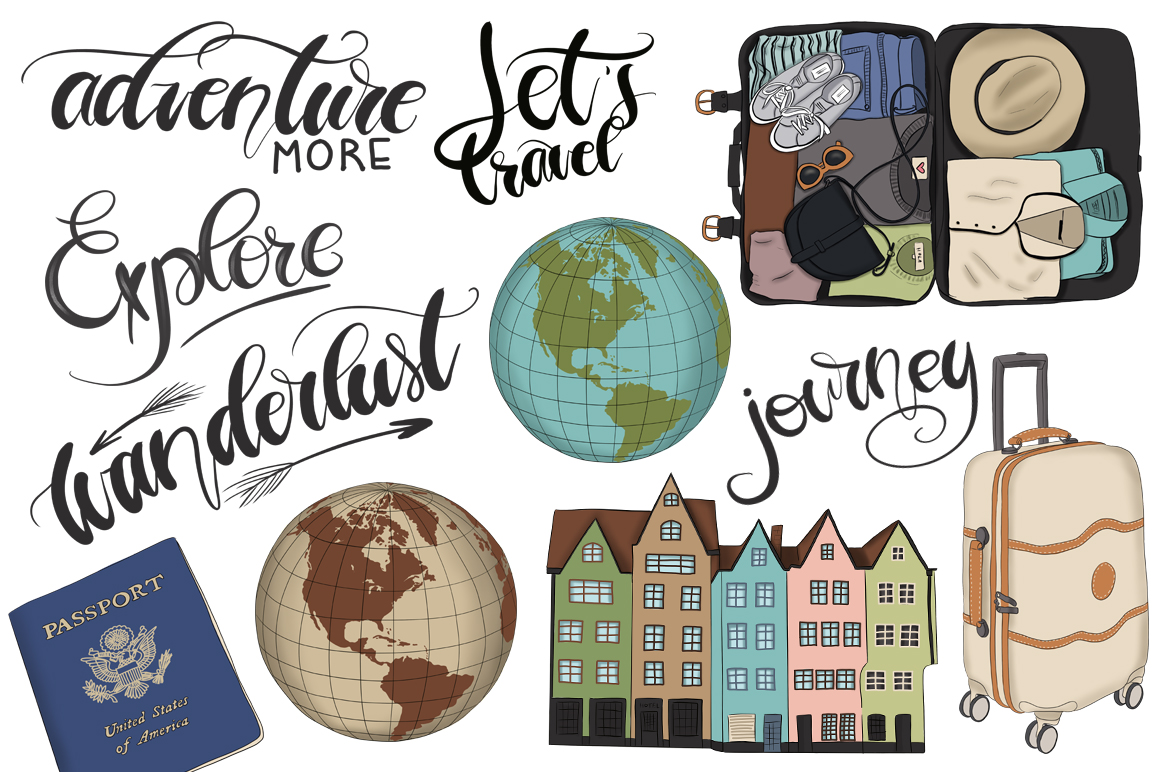 Download Иллюстрация "Adventure More Hand Drawn Design Kit - Illustration" / Adventure More Hand Drawn Design Kit - Illustration - Иллюстрация на тему графика adventure,stickers,blog,clipart,girls,travel,illustration,planning,summer,tourism,world,trip,map,explore,vacation,journey,pattern,paper,mountains,fashion