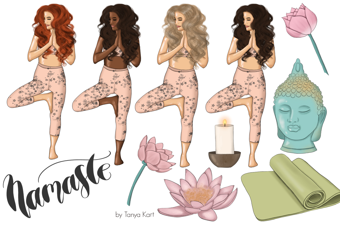 Download Иллюстрация "Namaste With You Clipart & Patterns - Illustration" / Namaste With You Clipart & Patterns - Illustration - Иллюстрация на тему графика namaste,yoga,meditation,mat,woman,girls,children,clipart,pattern,om,lotus,buddha,lettering,healthy,gym,sport,pose,fitness,illustration,fashion