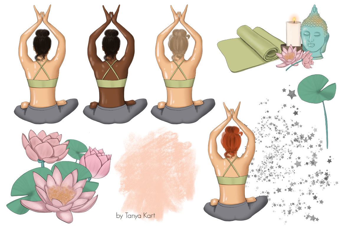 Download Иллюстрация "Namaste With You Clipart & Patterns - Illustration" / Namaste With You Clipart & Patterns - Illustration - Иллюстрация на тему графика namaste,yoga,meditation,mat,woman,girls,children,clipart,pattern,om,lotus,buddha,lettering,healthy,gym,sport,pose,fitness,illustration,fashion