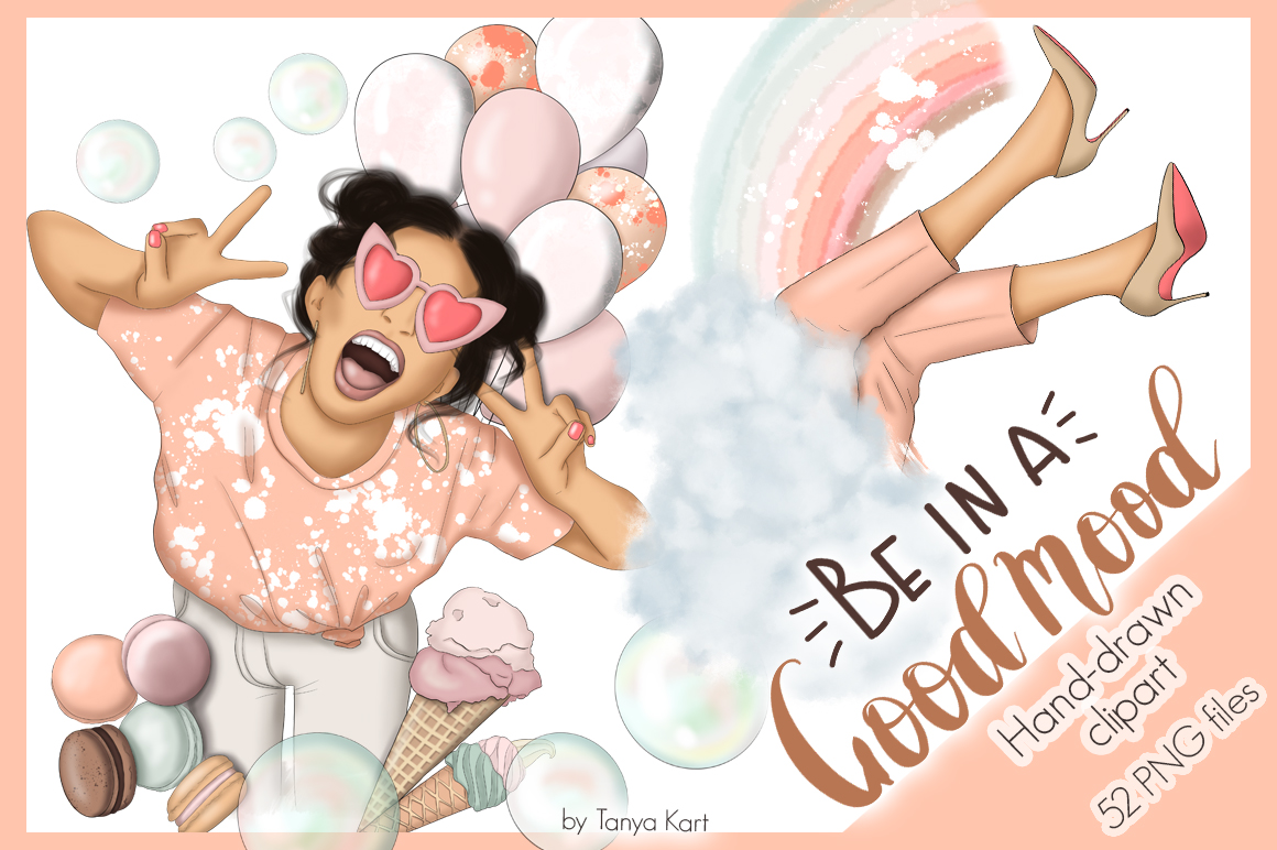Download Иллюстрация "Good Mood Clipart & Patterns - Illustration" / Good Mood Clipart & Patterns - Illustration - Иллюстрация на тему графика good,mood,clipart,patterns,scrapbooking,birthday,paper,sweet,projects,rainbow,vibes,girls,stickers,air,balloons,fashion,travel,vacation,surface,morning