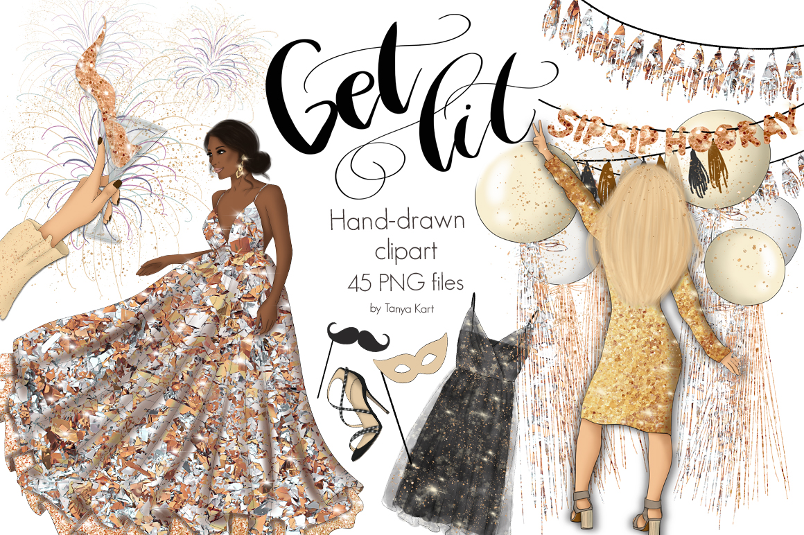 Download Иллюстрация "New Year Get Lit Design Kit - Illustration" / New Year Get Lit Design Kit - Illustration - Иллюстрация на тему графика new,year,get,lit,hand,painted,design,illustrations,seamless,patterns,winter,xmas,birthday,christmas,girl,woman,fashion,blogger,lettering,lady