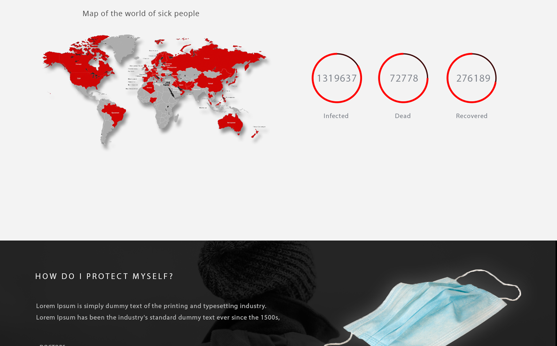 Download PSD шаблон "PSD Landing page / Coronavirus / COVID-19 PSD Template" / PSD Landing page / Coronavirus / COVID-19 PSD Template - PSD шаблон на тему веб-дизайн psd,template,coronavirus,covid-19,covid,medical,design,landing,page