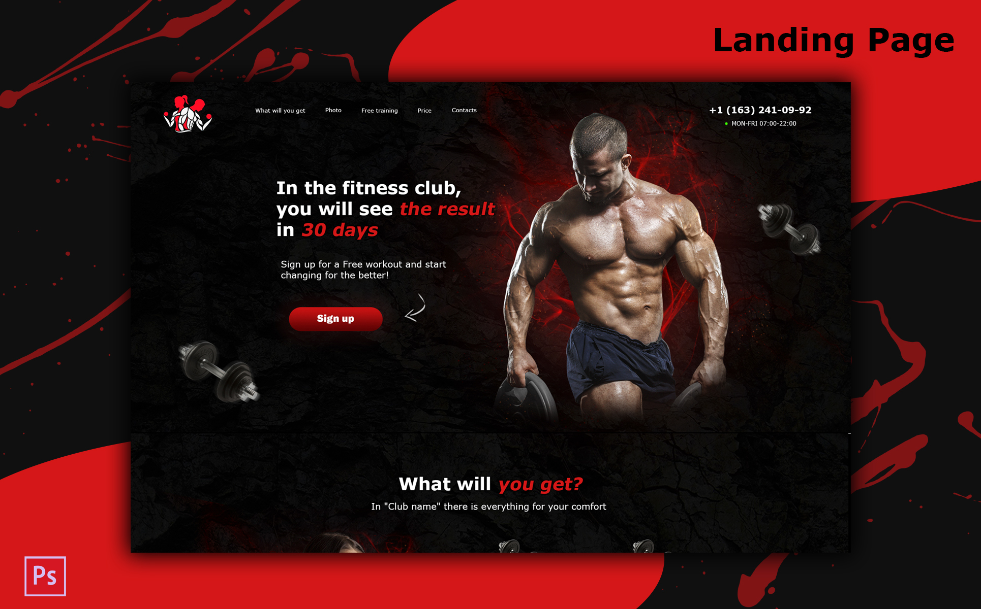 Download PSD шаблон "Landing Page bodybuilding / Gym / A website for your business PSD Template" / Landing Page bodybuilding / Gym / A website for your business PSD Template - PSD шаблон на тему веб-дизайн psd,template,awebsiteforbusiness,business