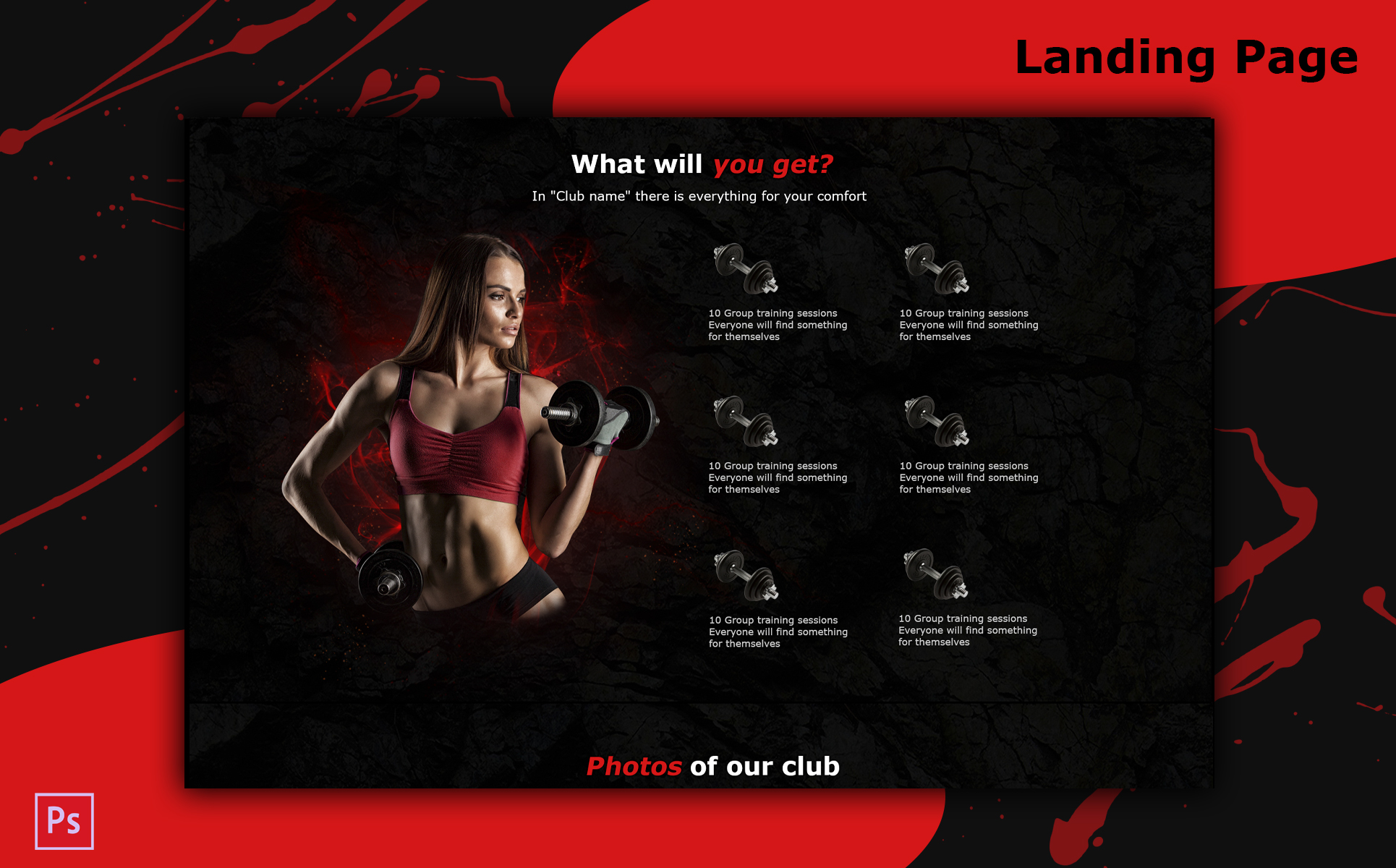 Download PSD шаблон "Landing Page bodybuilding / Gym / A website for your business PSD Template" / Landing Page bodybuilding / Gym / A website for your business PSD Template - PSD шаблон на тему веб-дизайн psd,template,awebsiteforbusiness,business