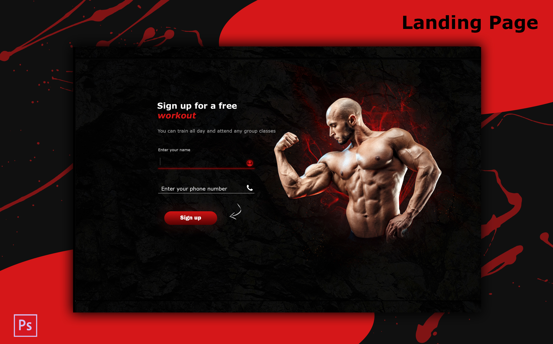 Download PSD шаблон "Landing Page bodybuilding / Gym / A website for your business PSD Template" / Landing Page bodybuilding / Gym / A website for your business PSD Template - PSD шаблон на тему веб-дизайн psd,template,awebsiteforbusiness,business
