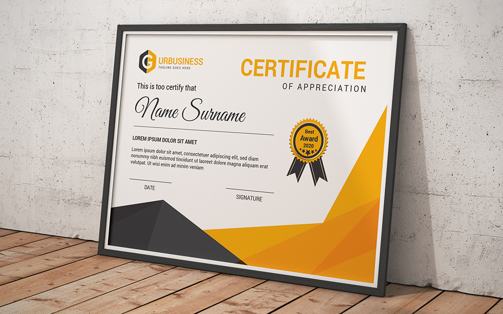Download Шаблон сертификата "Award Certificate Template" / Award Certificate Template - Шаблон сертификата на тему графика achievement,appreciation,award,diploma,completion,acknowledgement,landscape,eyelash,nail,extension,modern,luxury,vertical,professional,training,red,blue,gold,green,yellow