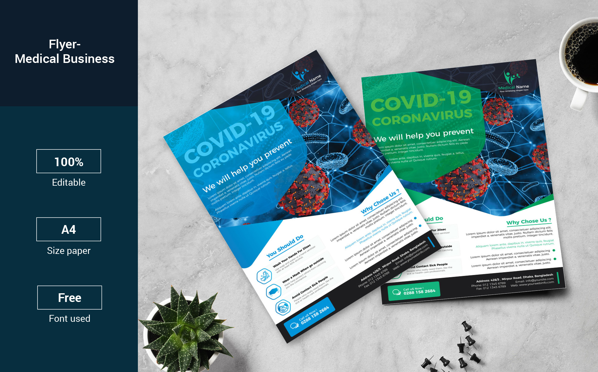 Download Фирменный стиль "Flyer – Medical Business - Corporate Identity Template" / Flyer – Medical Business - Corporate Identity Template - Фирменный стиль medicalbusiness,medicalflyer,medical,corona,coronavirus,covid-19,korona,clean,flyer,clinic,doctor,dentist,hospital,health,modern,multipurpose,printready,promotion