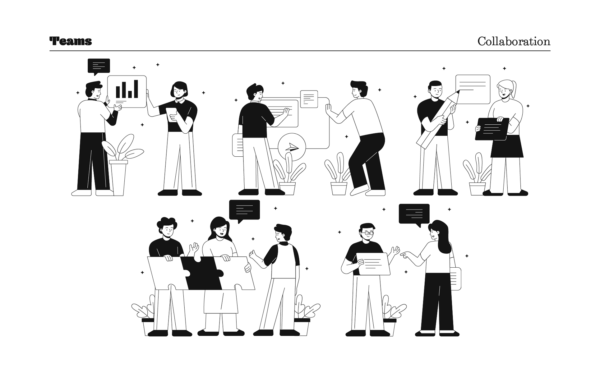 Download Иллюстрация "Teams - Illustration" / Teams - Illustration - Иллюстрация на тему графика team,teamwork,brainstorm,collaboration,meeting,workflow,work,project,startup,business,vector,figma,sketch,illustration,outline,stroke,line