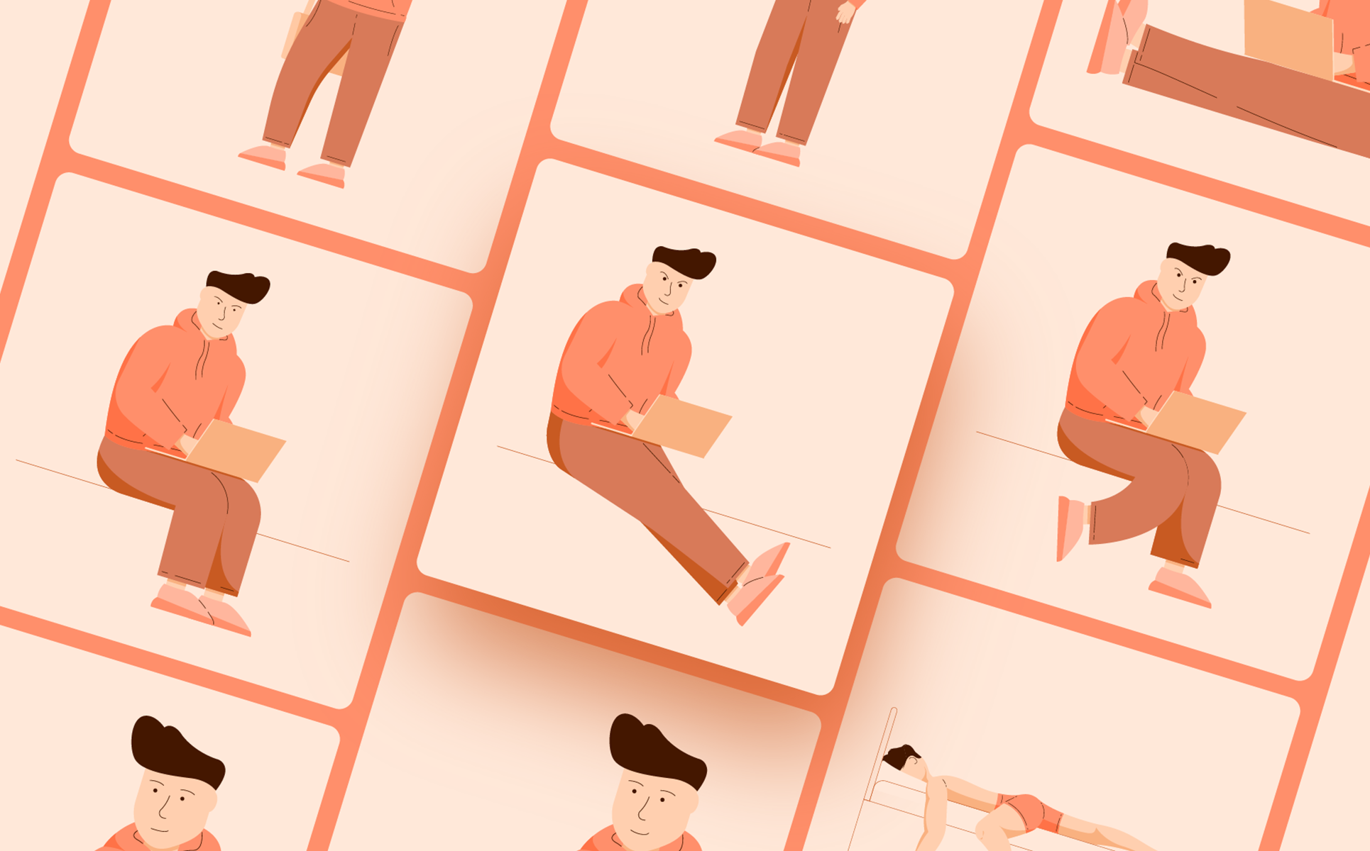 Download Иллюстрация "Freelance Guy Set - Illustration" / Freelance Guy Set - Illustration - Иллюстрация на тему графика character,design,illustrations,pack,set,freelance,guy,web,men,freelancer,project,work,ai,eps,png,svg