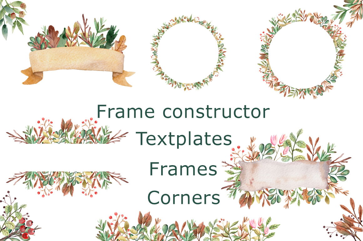 Download Иллюстрация "Forest Friends - Watercolor Clip Art - Illustration" / Forest Friends - Watercolor Clip Art - Illustration - Иллюстрация на тему графика watercolor,hand-drawn,clipart,pattern,seamless,animal,hare,rabbit,fox,bear,deer,forest,wood,floral,summer,autumn,twig,leaf,constructor,set