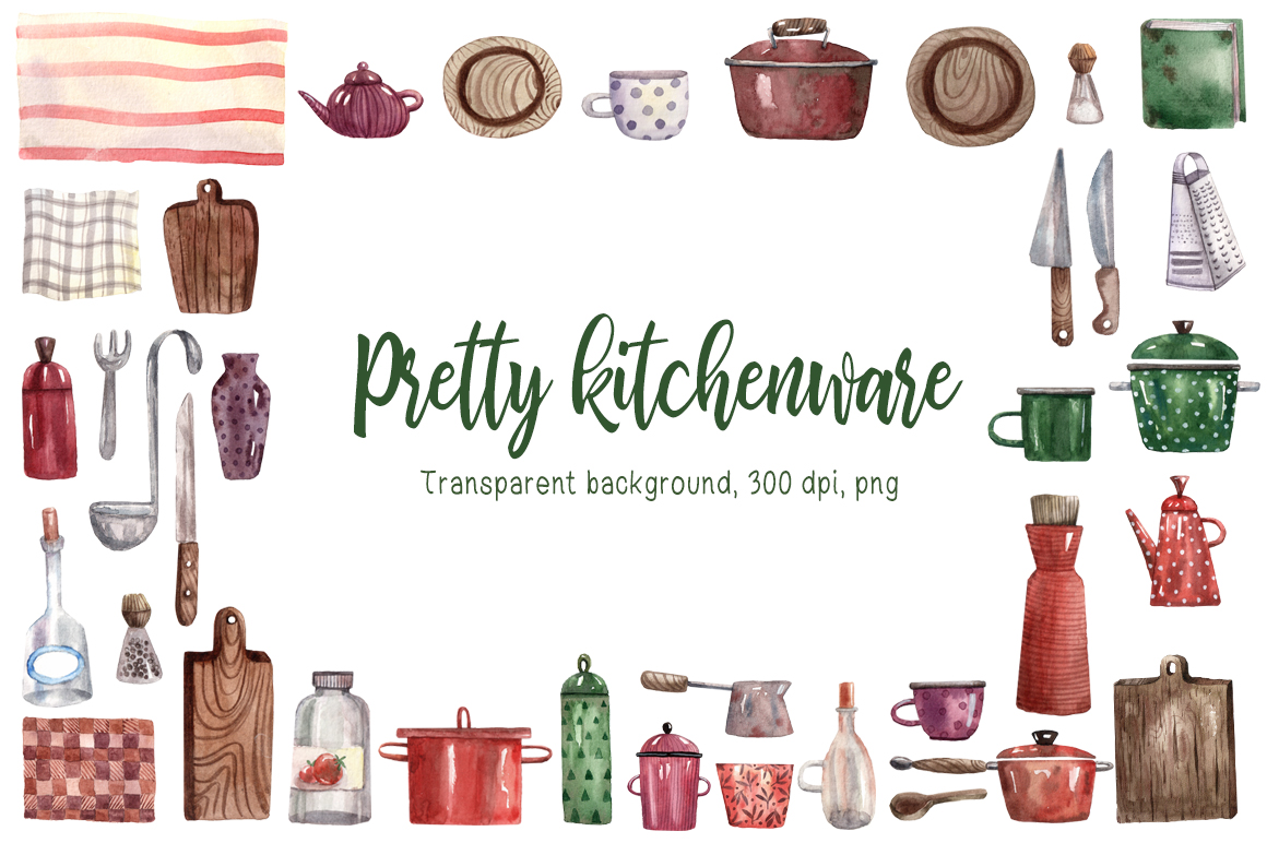 Download Иллюстрация "Tiny Kitchen - Watercolor Clip Art Set - Illustration" / Tiny Kitchen - Watercolor Clip Art Set - Illustration - Иллюстрация на тему графика watercolor,hand-drawn,clipart,constructor,set,pattern,seamless,character,woman,girl,food,kitchen,cook,cooking,kitchenware,fruit,vegetable,leaf,floral,wreath