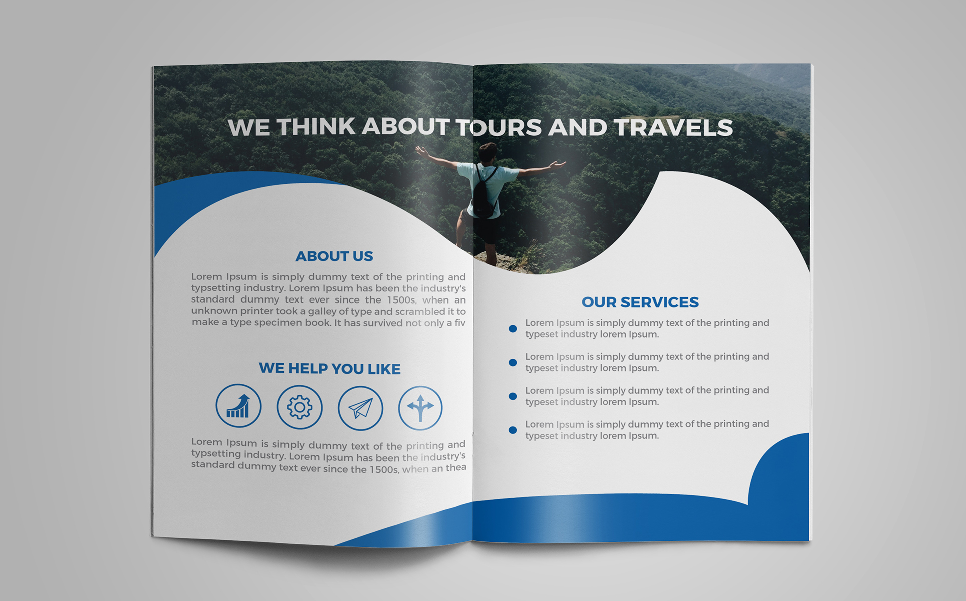 Download Фирменный стиль "Travel Bi-fold brochure design - Corporate Identity Template" / Travel Bi-fold brochure design - Corporate Identity Template - Фирменный стиль на тему графика brochure,fo-fold,graphics,abstract,booklet,brochure-design,brochure-template,business-brochure,company-profile,corporate,travel,blue