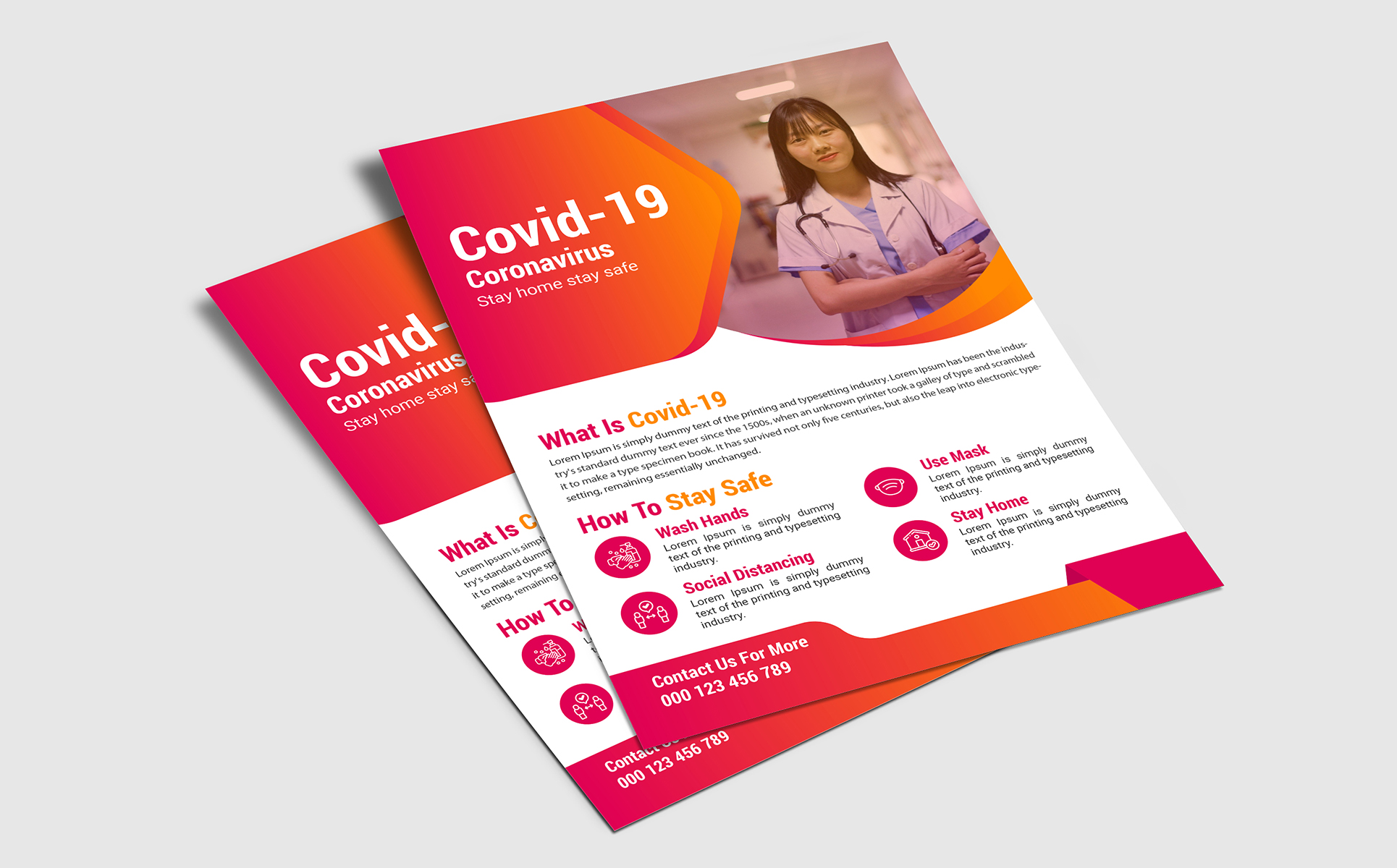 Download Фирменный стиль "COVID-19 Coronavirus Flyer Design - Corporate Identity Template" / COVID-19 Coronavirus Flyer Design - Corporate Identity Template - Фирменный стиль на тему графика covid-19,coronavirus,flyer,corona,covid,design,stay,home,safe,promotion,business,awareness,marketing,leaflet,a4,page,template,modern,medical,hospital